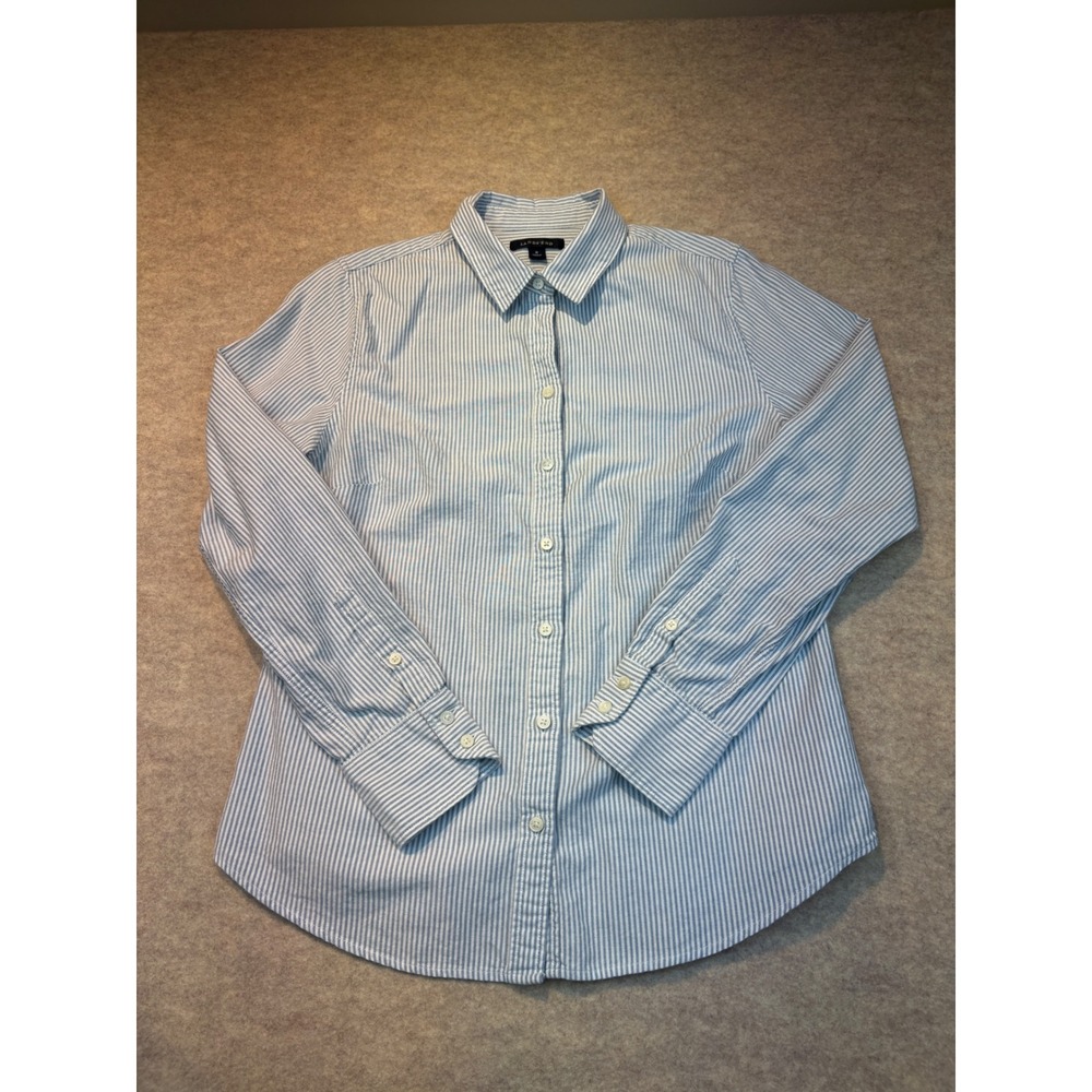 Lands End Blue Pinstripe Supima Cotton Button Down Shirt Womens 8
